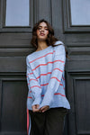 Charli Stripe Knit - Sky Blue/Cosy Coral Stripe