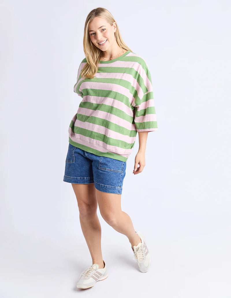 Mazie Block Stripe Sweat / Forest Green & Pink Lady Stripe