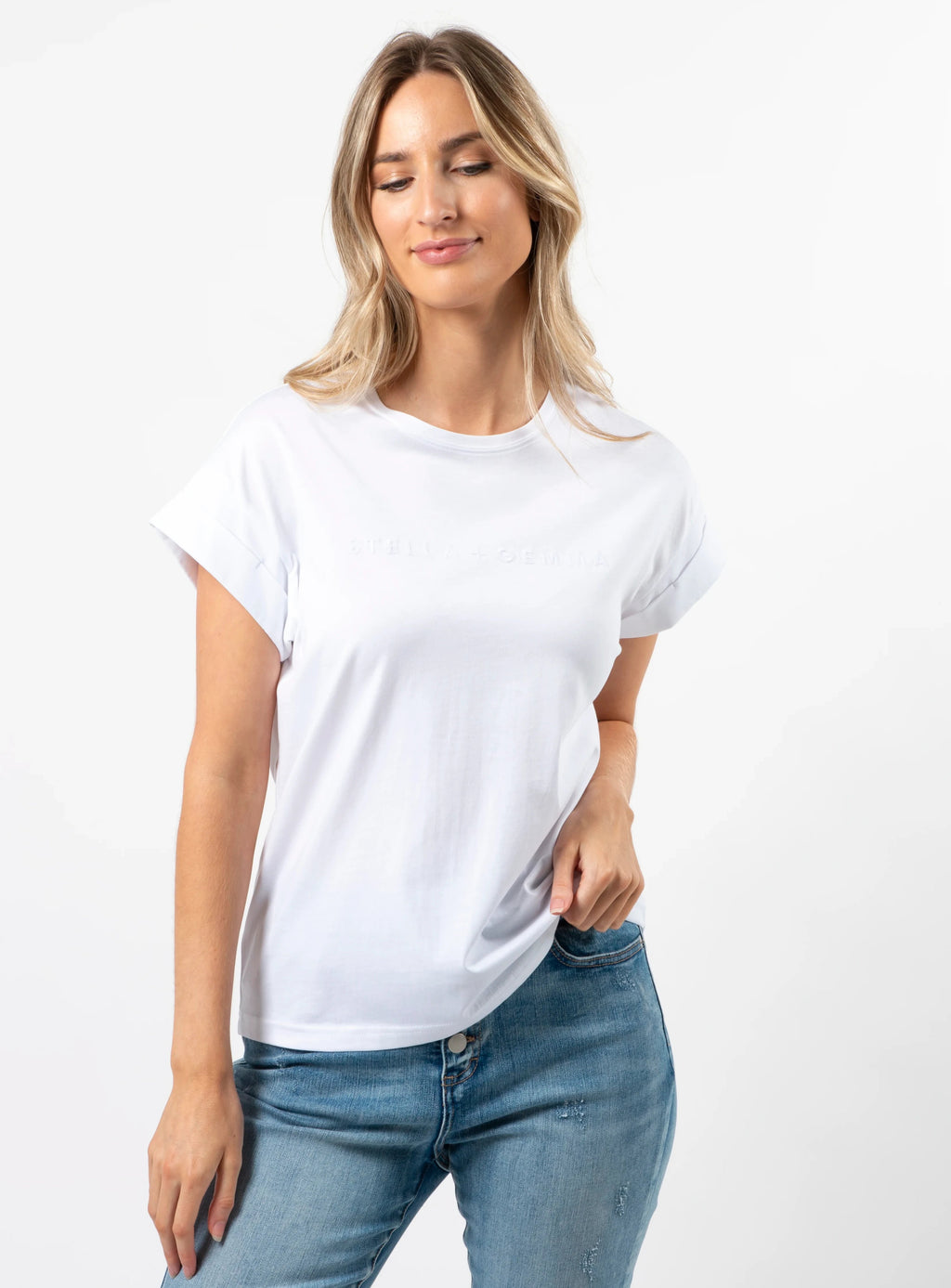 Cuff Sleeve Tee Shirt / White