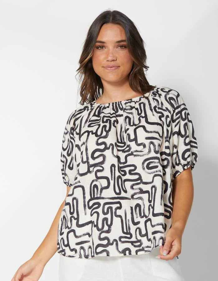 Zavia Blouse - Black Squiggle