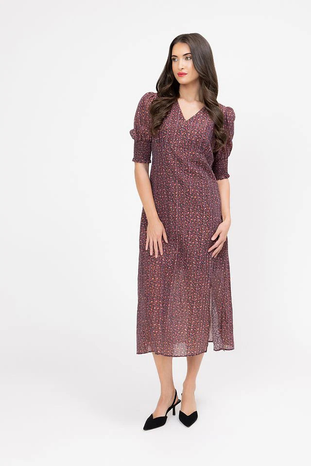Florence Dress / Merlot Jaquard Stripe