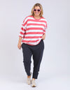 Mazie Block Stripe Sweat - Watermelon Crush & White Stripe