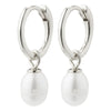 Recycled Pearl Hoop Earrings - Silver Plated