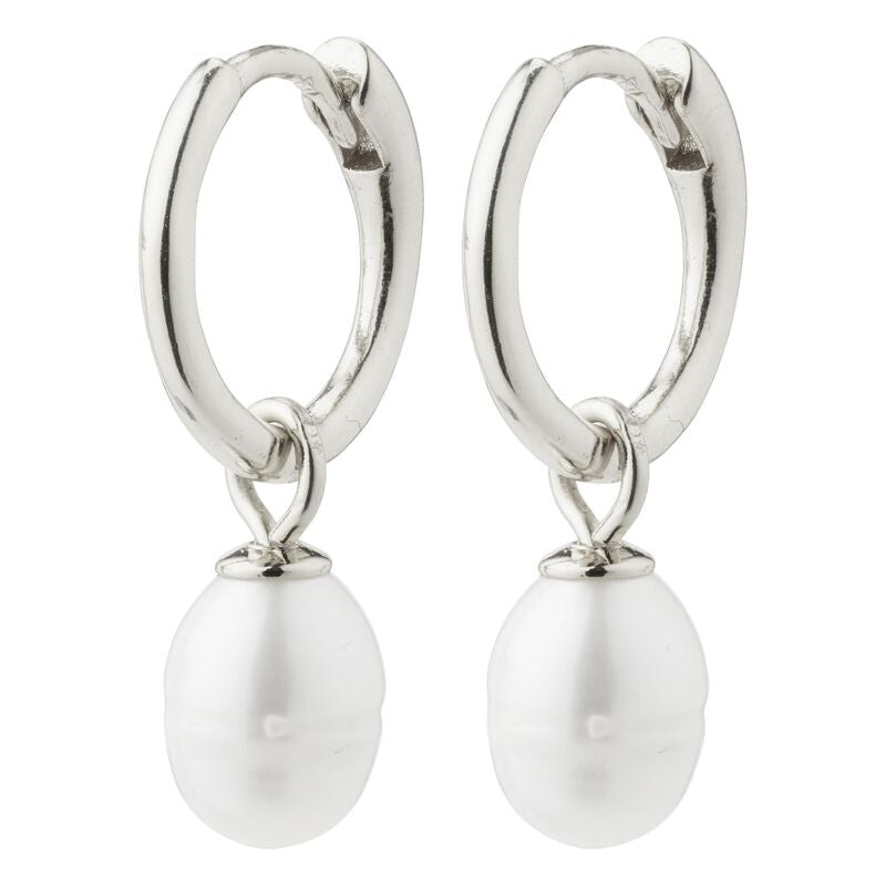 Recycled Pearl Hoop Earrings - Silver Plated