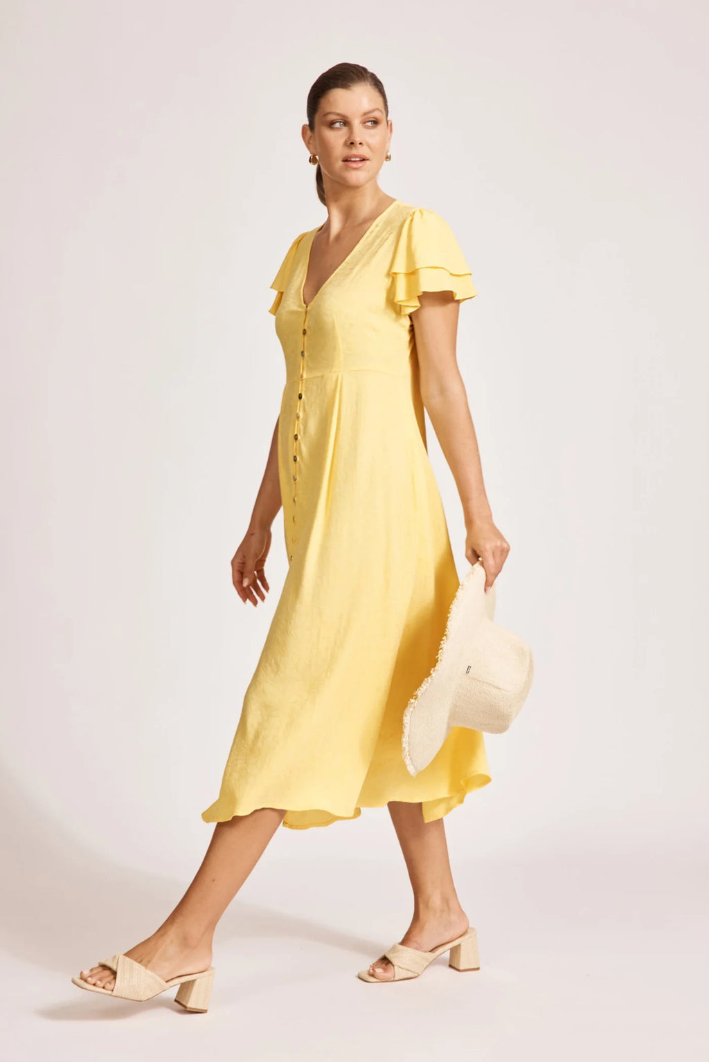 Parisio Button Midi Dress - Citrine