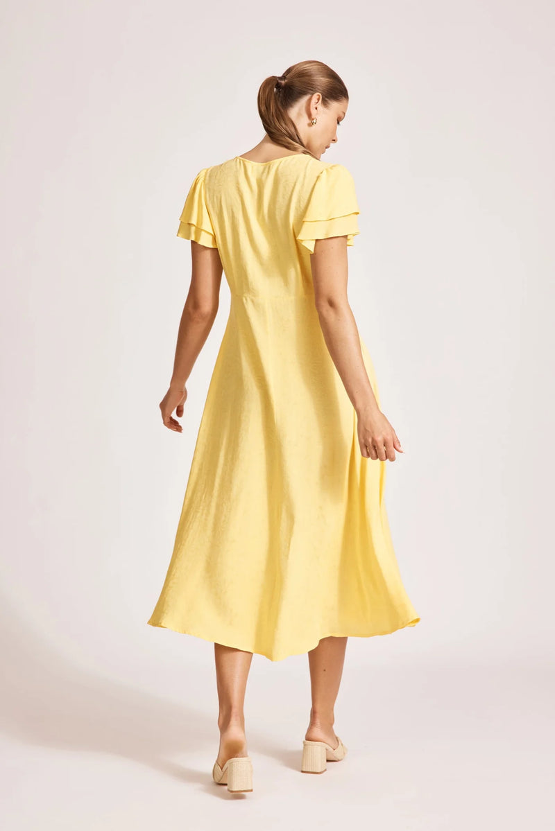 Parisio Button Midi Dress - Citrine