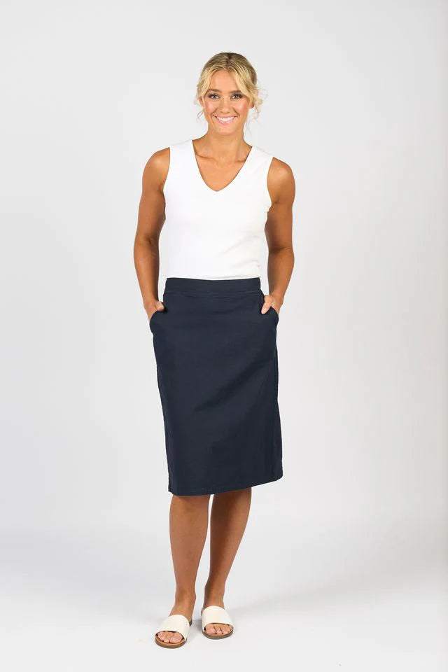 Flat Front Pull On Skirt - Ink