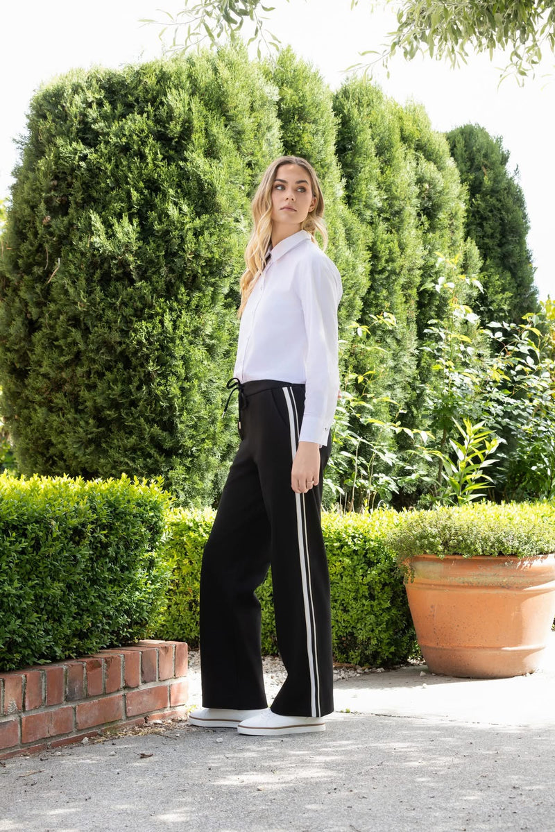 Wide Leg Full Length Pull On with Side Stripe Detail - Black 2.0