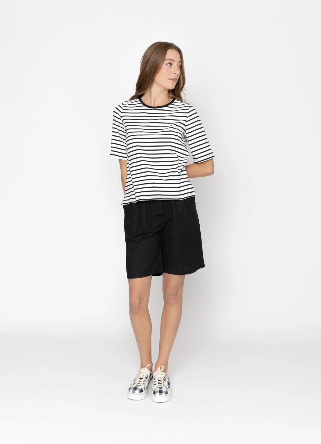 Arrow Tee - Black + White Stripe