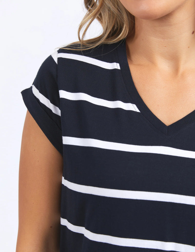 Manly Stripe Vee Tee Dark Sapphire/ White