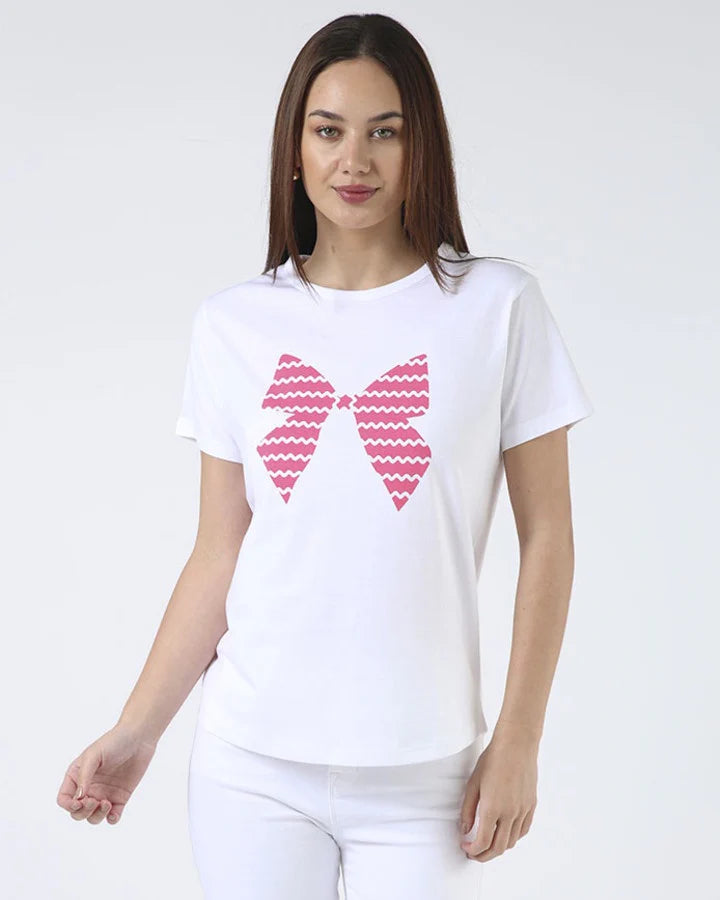 Ace Tee / White / Hot Pink Bow