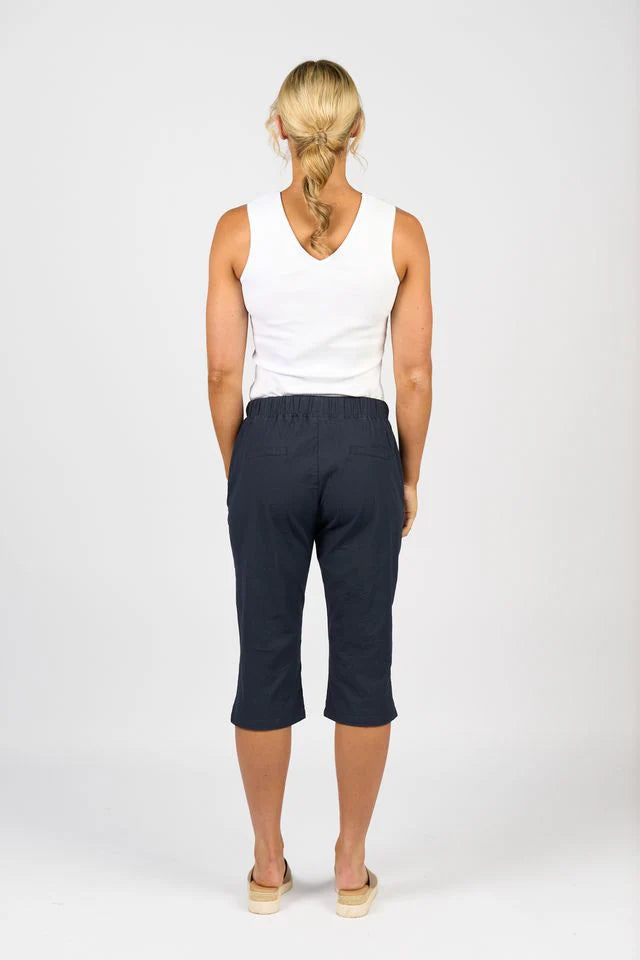 Below Knee Skinny Leg Elastic Waist Pant - Ink