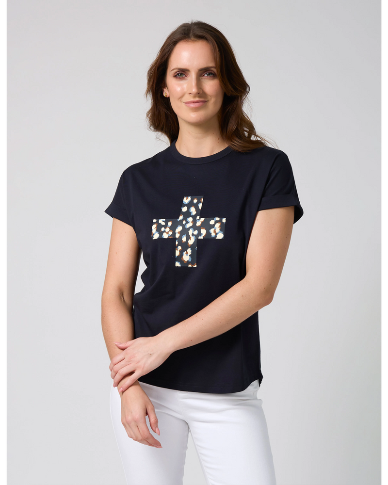 Soho  Cuff Tee / Deep Navy Leopard Cross
