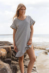 Elise V Neck Dress / White Black Stripe