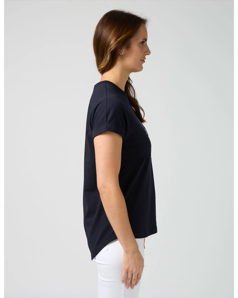 Soho  Cuff Tee / Deep Navy Leopard Cross