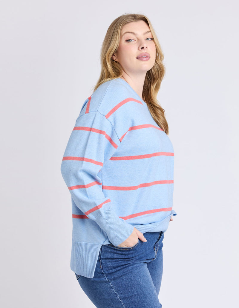 Charli Stripe Knit - Sky Blue/Cosy Coral Stripe