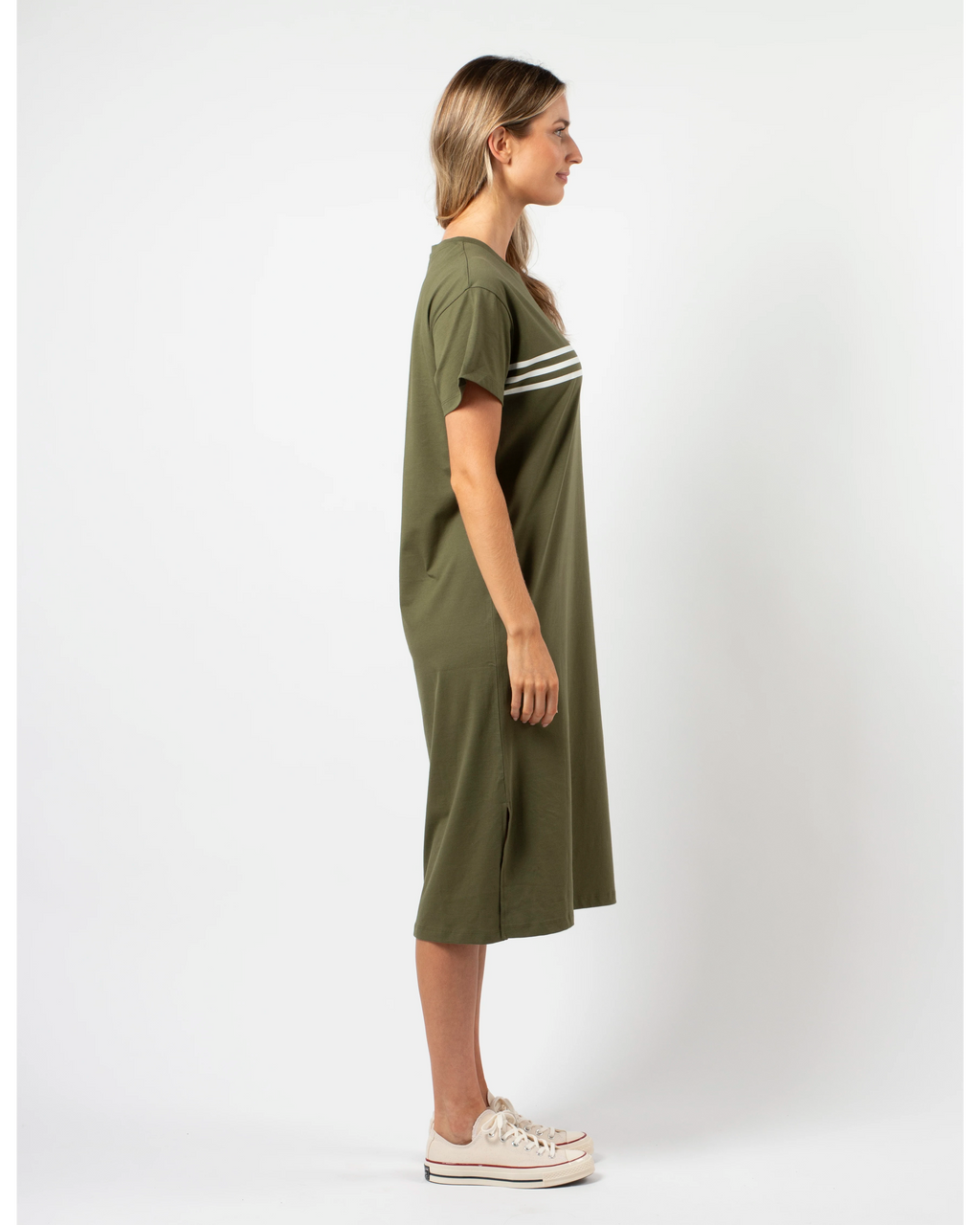 Maxie T-Shirt Dress / Khaki White Stripes