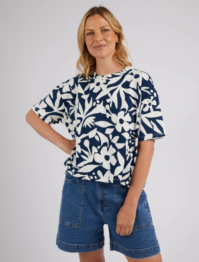 Stencil Floral Tee - Naval Blue Floral Print