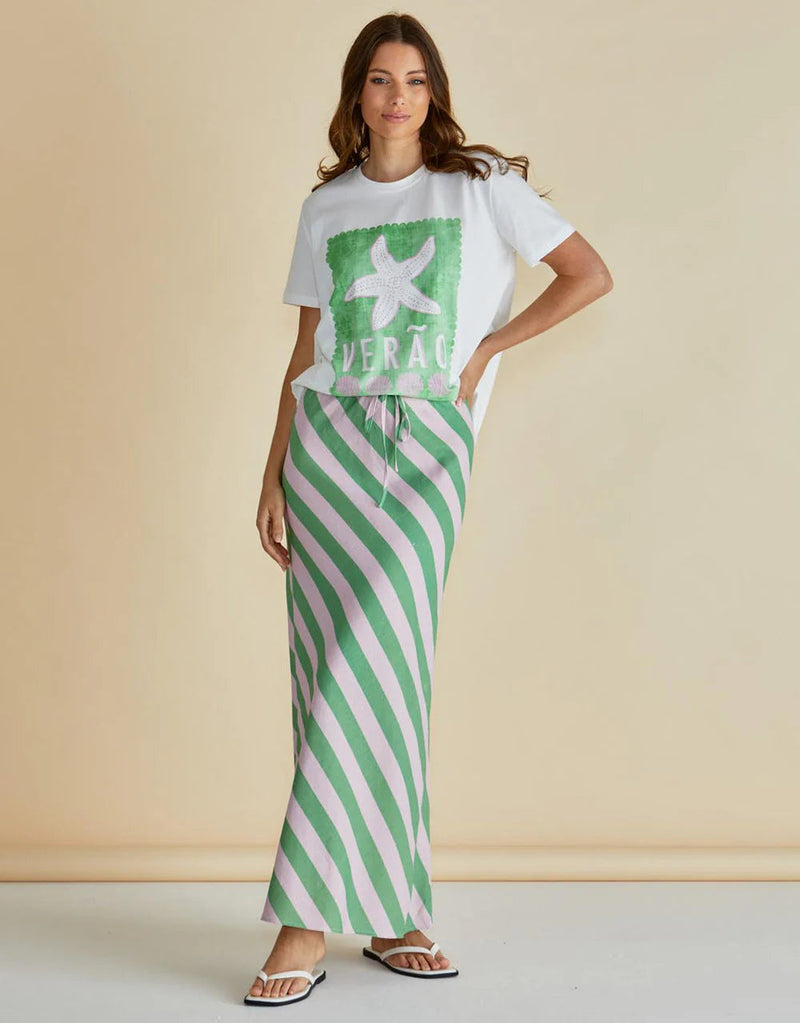Brooke Bias Skirt / Green / Pink Stripe