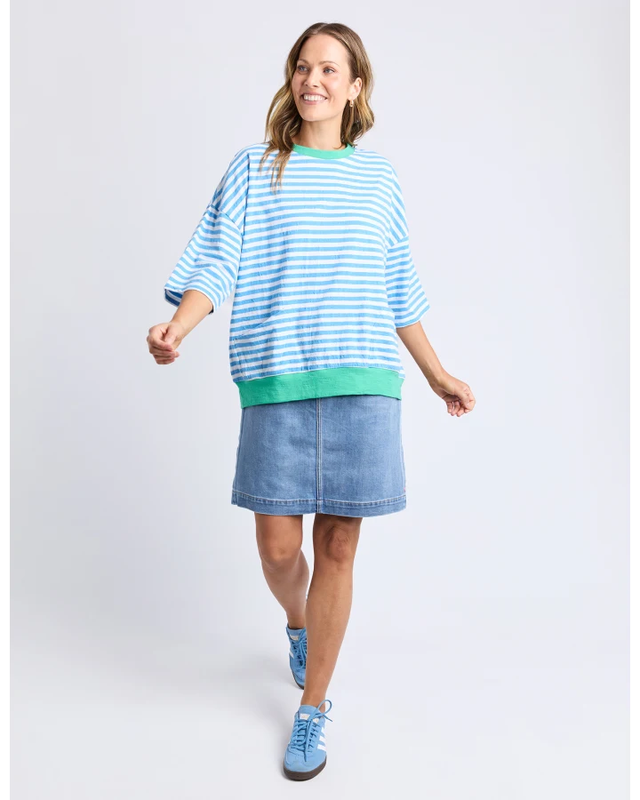 Mazie Stripe Ringer Sweat / Azure & White Stripe