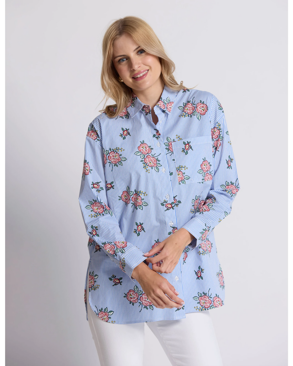 Estella Shirt / Floral Blue Stripe