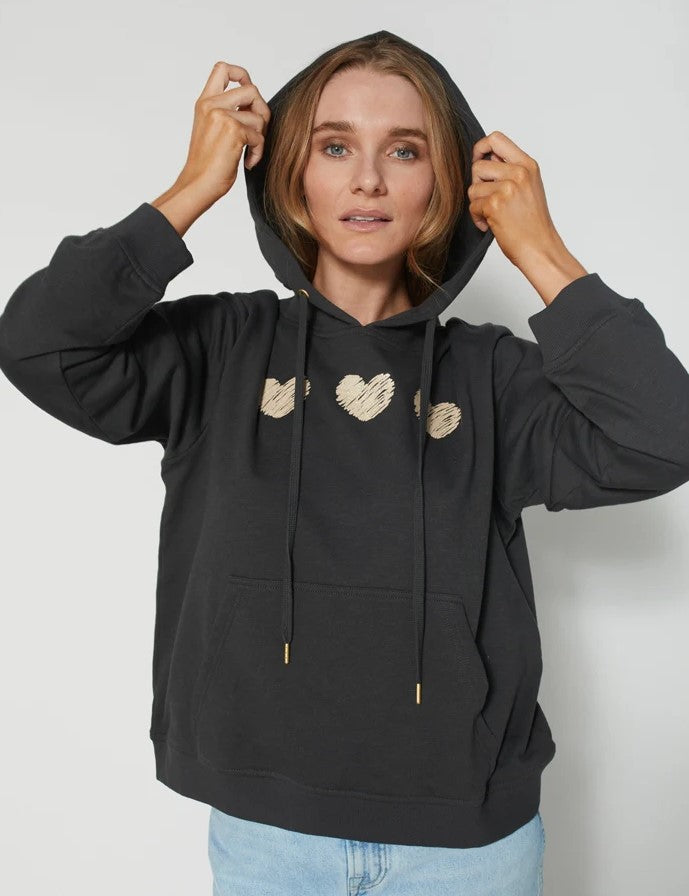 Triple Brushed Hearts Hoodie - Aged Black