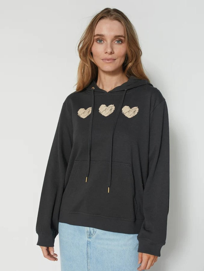 Triple Brushed Hearts Hoodie - Aged Black