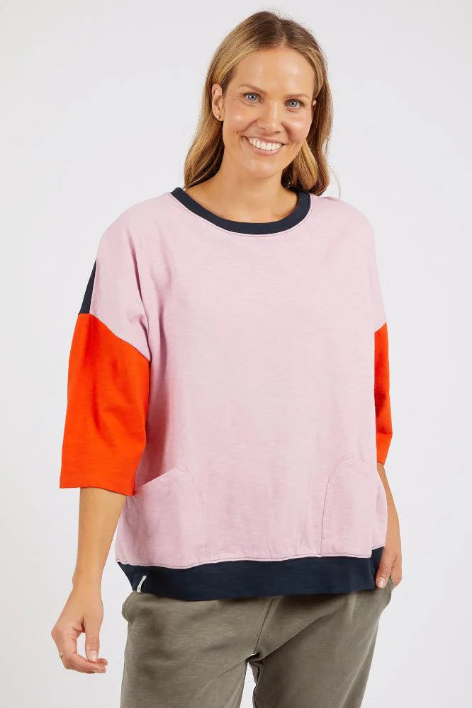 Mazie Colour Block Sweat -Peony Pink/ Tang and Navy Block