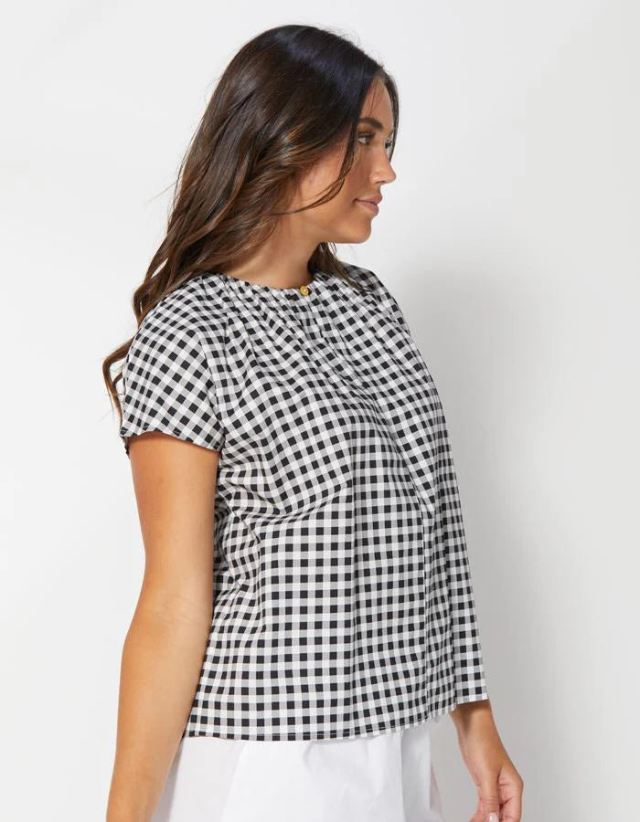 Martina Top - Black & White Gingham