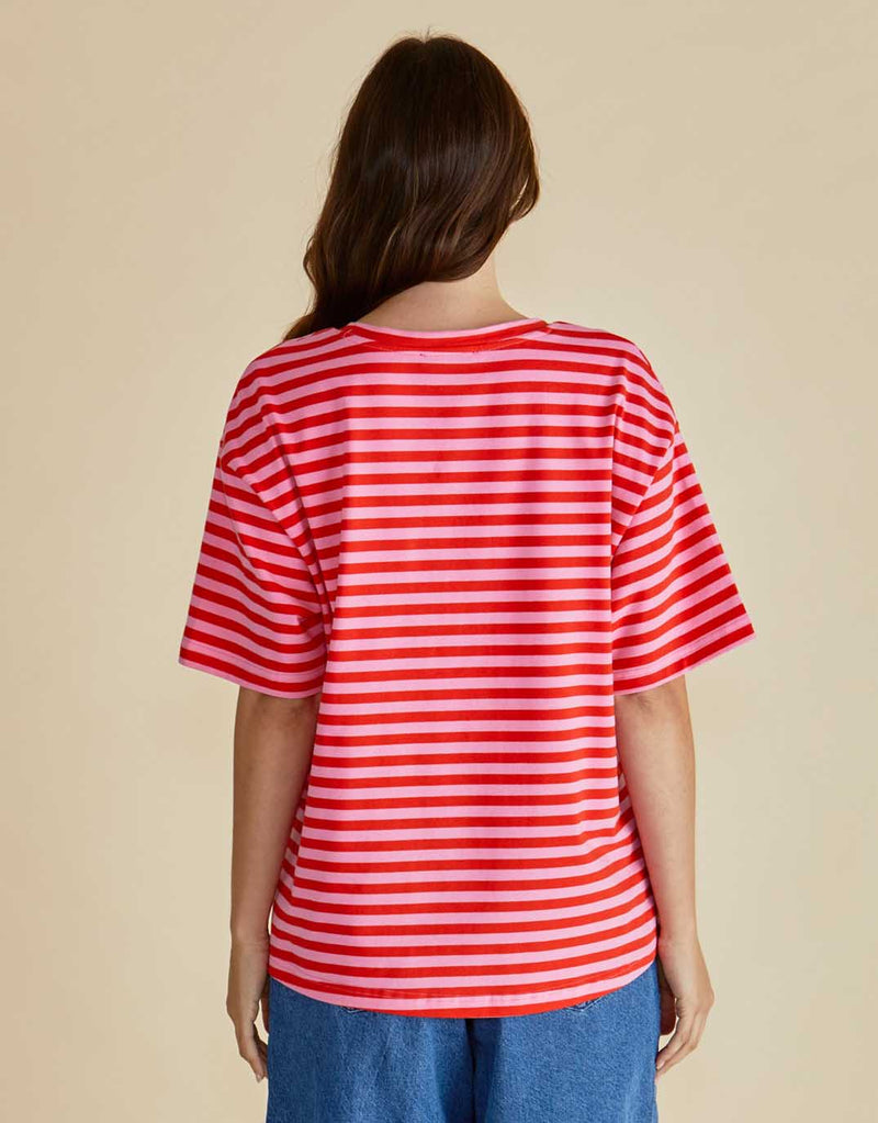 Relax Boxy Tee / Pink Red Stripe