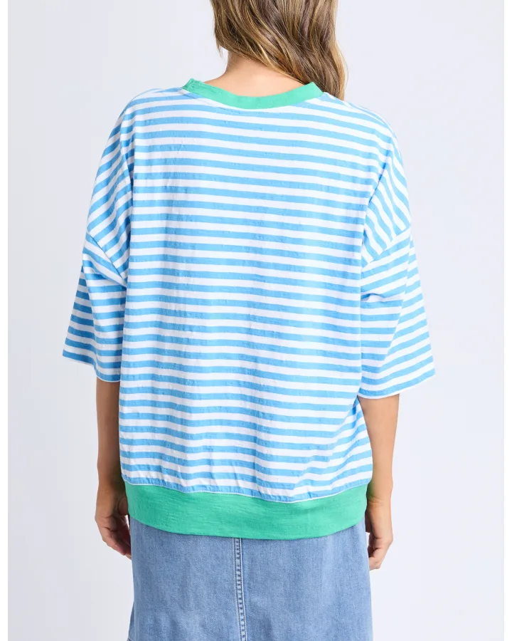 Mazie Stripe Ringer Sweat / Azure & White Stripe