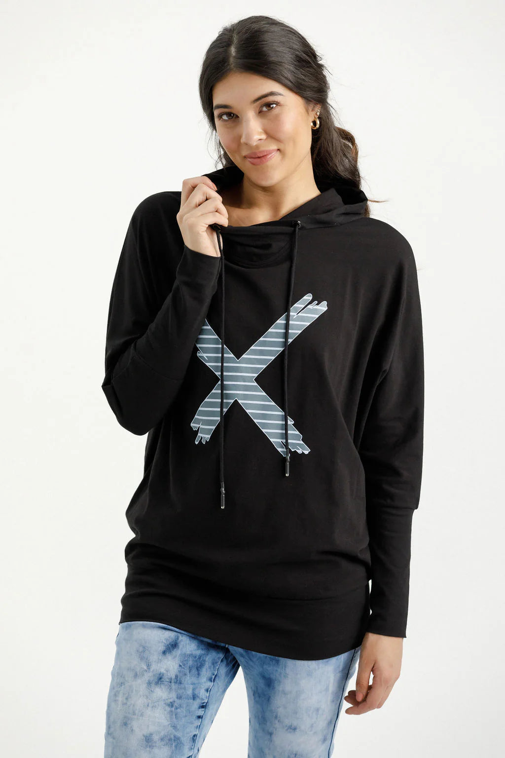 Ellen Hoodie / Black w Stormy Stripe X