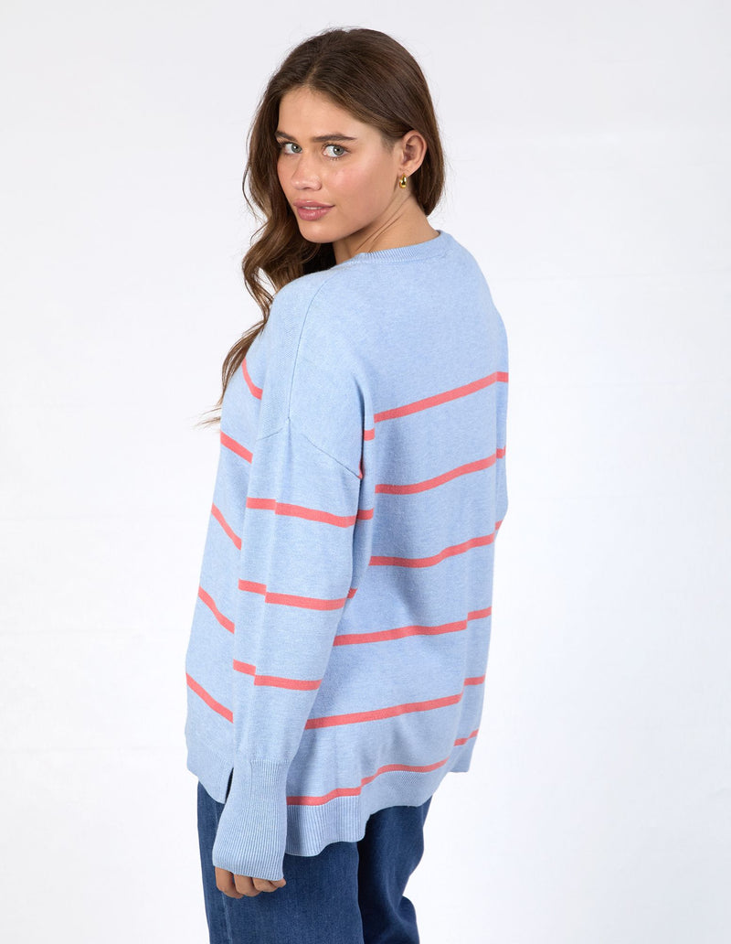 Charli Stripe Knit - Sky Blue/Cosy Coral Stripe