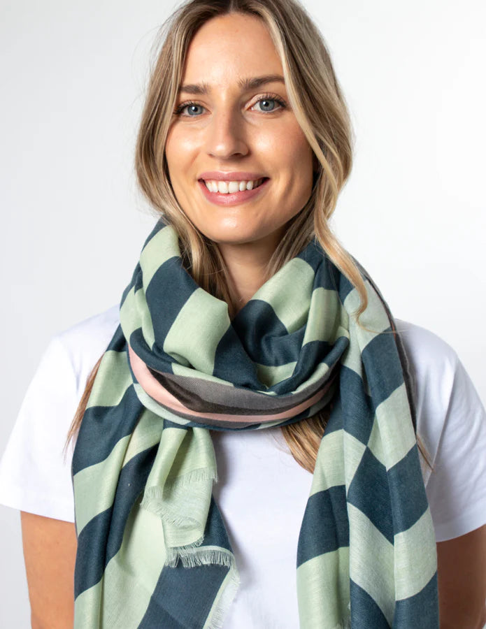Stacked Scarf / Block Stripe Mint and Forrest