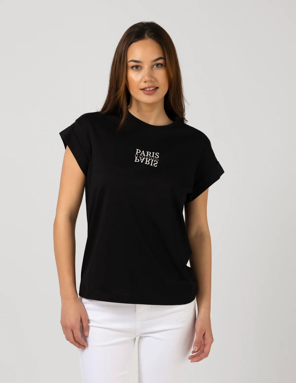 Cuffed Sleeve T -Shirt / Paris Crosses Black