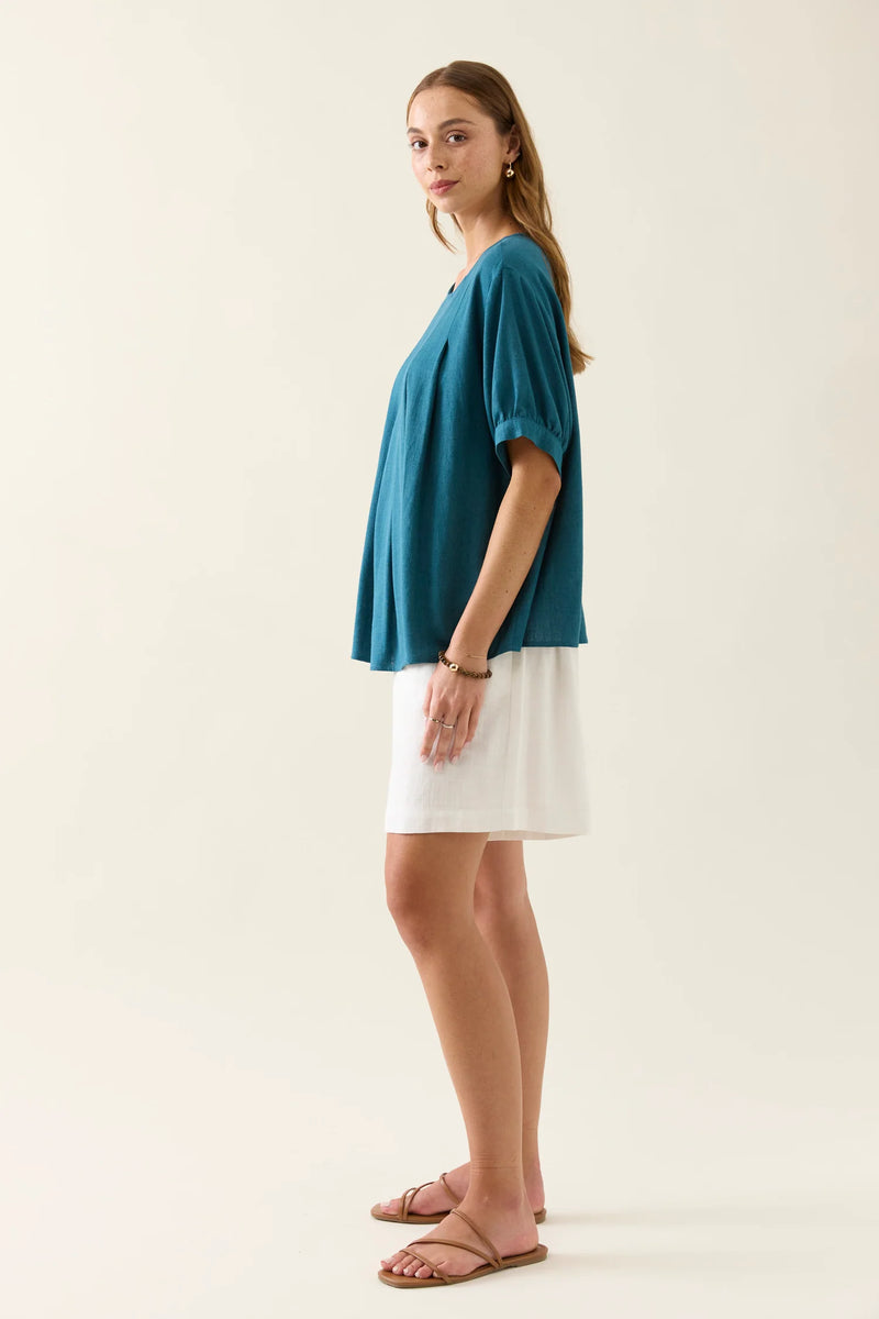 Ingrid Pleat Top - Baltic