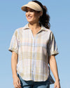 Dropped Shoulder Shirt with Rounded Hem - Blue Check