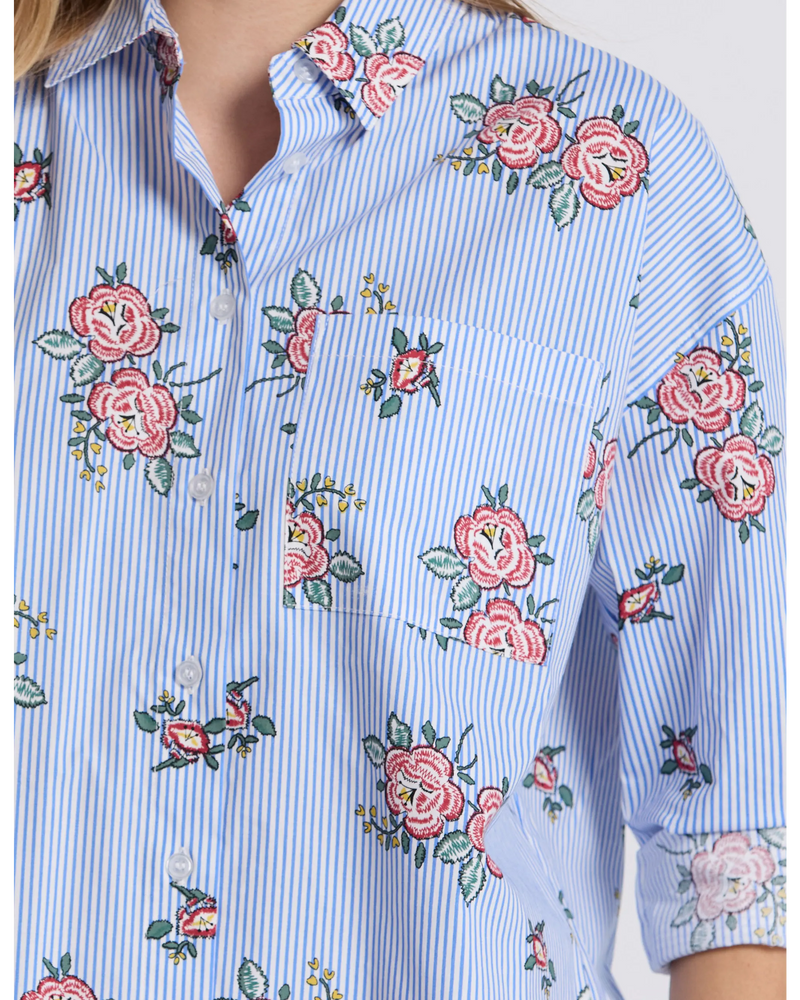 Estella Shirt / Floral Blue Stripe