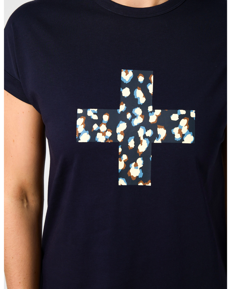 Soho  Cuff Tee / Deep Navy Leopard Cross