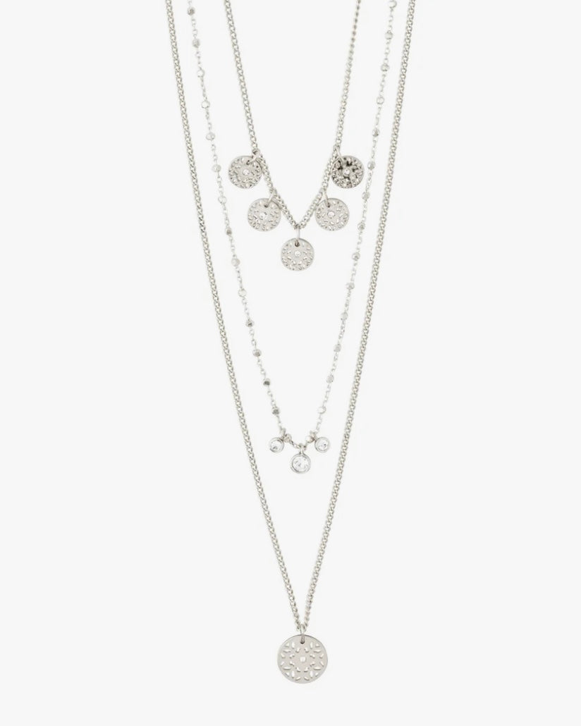 Carol Layered Necklace 3-in-1 - Silver Plated Crystal
