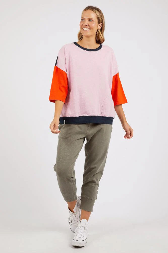 Mazie Colour Block Sweat -Peony Pink/ Tang and Navy Block