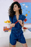 Melenia Denim Frill Top - Indigo