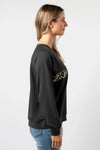 Everyday Sweater - Charcoal Cross With Leopard Stripe