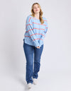 Charli Stripe Knit - Sky Blue/Cosy Coral Stripe