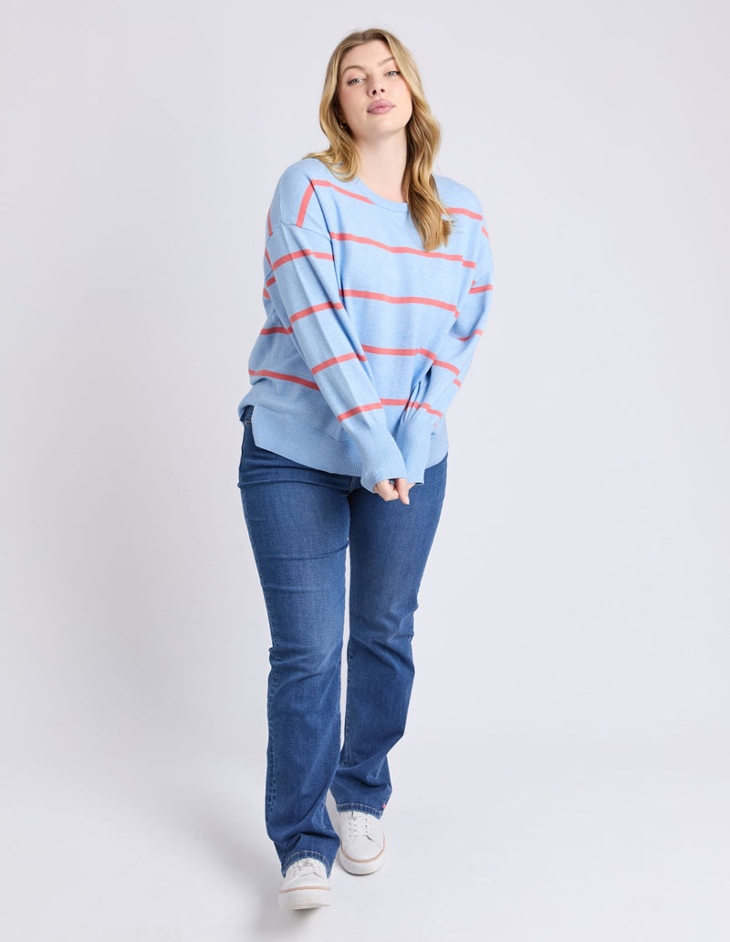 Charli Stripe Knit - Sky Blue/Cosy Coral Stripe