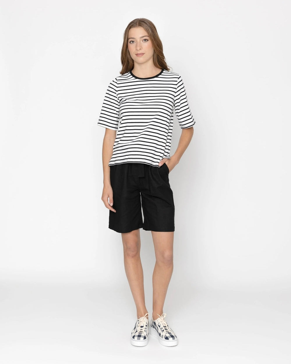 Arrow Tee - Black + White Stripe