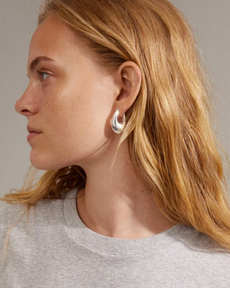Autumn Chunky Retro Hoop Earrings - Silver Plated