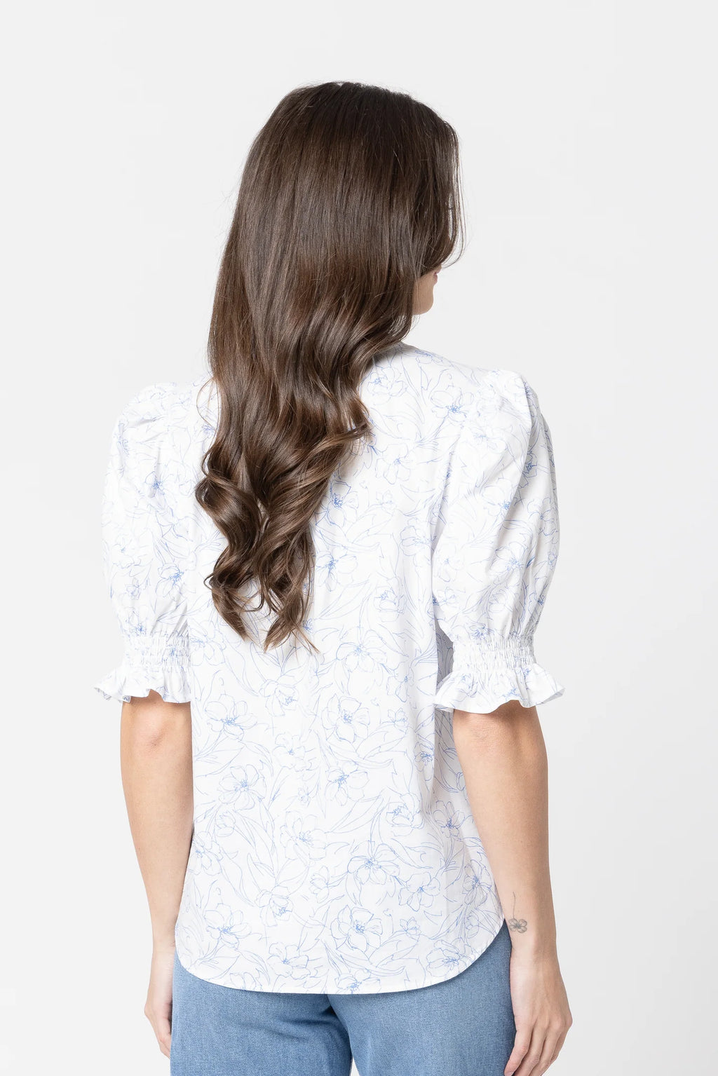 Relaxed Butterfly Top / Blue Floral Sketch