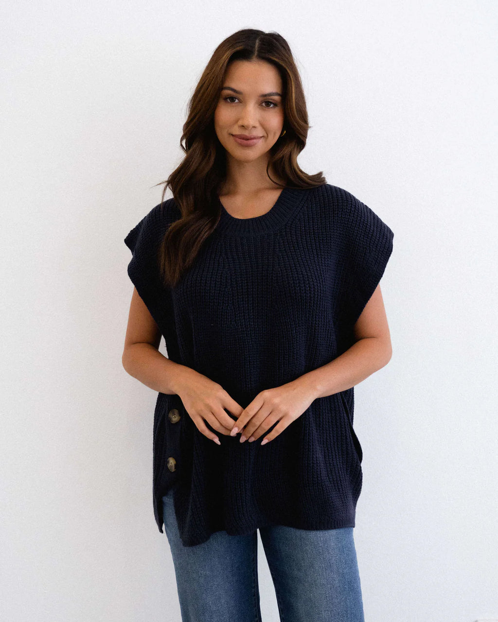 Button Detail Vest - Navy
