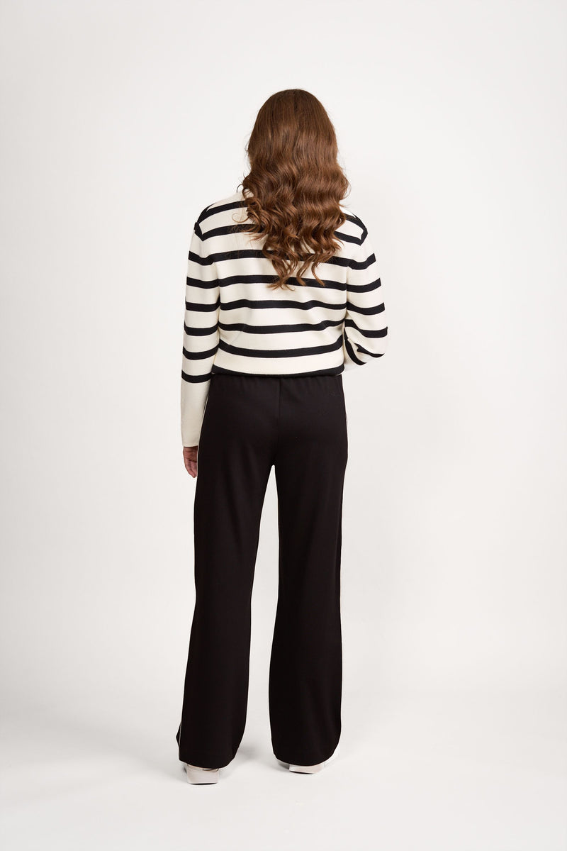 Wide Leg Full Length Pull On with Side Stripe Detail - Black 2.0